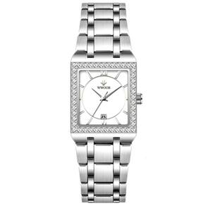 Relógio De Pulso Feminino Casual Com Strass Em Aço Inoxidavel Impermeavel Branco