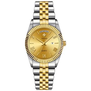 Relógio De Quartzo Masculino Design Casual Em Aço Inoxidavel à Prova D`água 3atm Prata Dourado