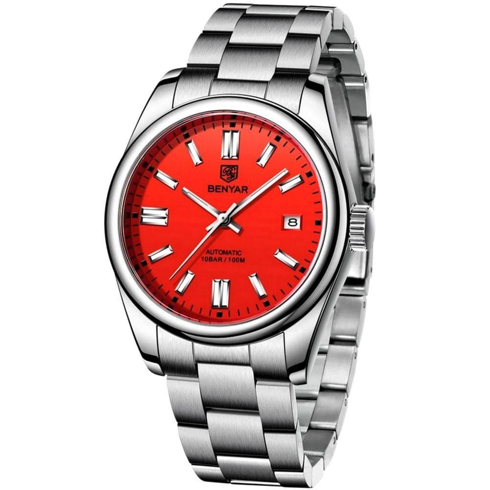 Relógio De Pulso Masculino Automático Em Aço Inoxidável Casual à Prova D\` água Vermelho