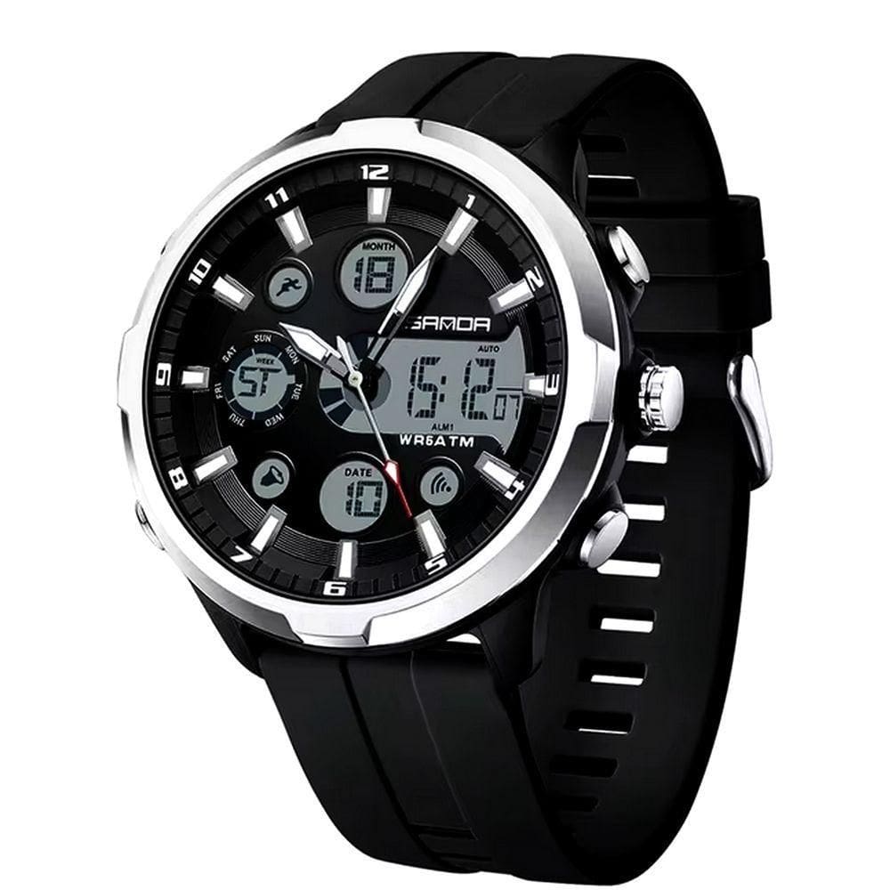 Relógio Digital Masculino Estilo Esportivo Duplo Display á Prova D`água Prata