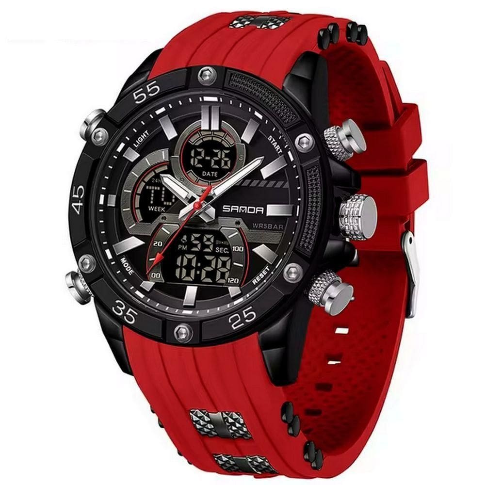 Relógio De Pulso Impermeável Masculino Esportivo De Quartzo Vermelho