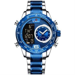 Relógio De Masculino Em Aço Inoxidavel Luminoso Display Lcd Design Esportivo Azul