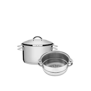 Cuscuzeira Tramontina Solar Em Aço Inox Fundo Triplo Com Alças 2 Peças 16 Cm