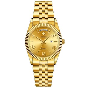 Relógio De Quartzo Masculino Design Casual Em Aço Inoxidavel à Prova D`água 3atm Dourado
