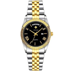 Relógio De Quartzo Masculino Design Casual Em Aço Inoxidavel à Prova D`água 3atm Preto Prata