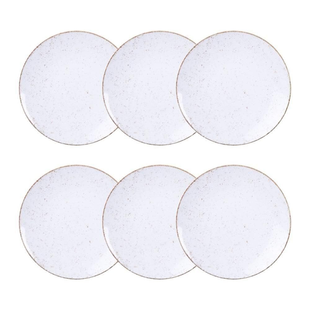 Jogo De Pratos Sobremesa Rústico 6 Peças 21 Cm Porcelana Decorada Tramontina