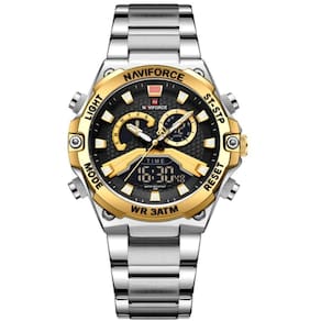 Relógio Esportivo Masculino Em Aço Inoxidável à Prova D`água Com Display Duplo Dourado Prata