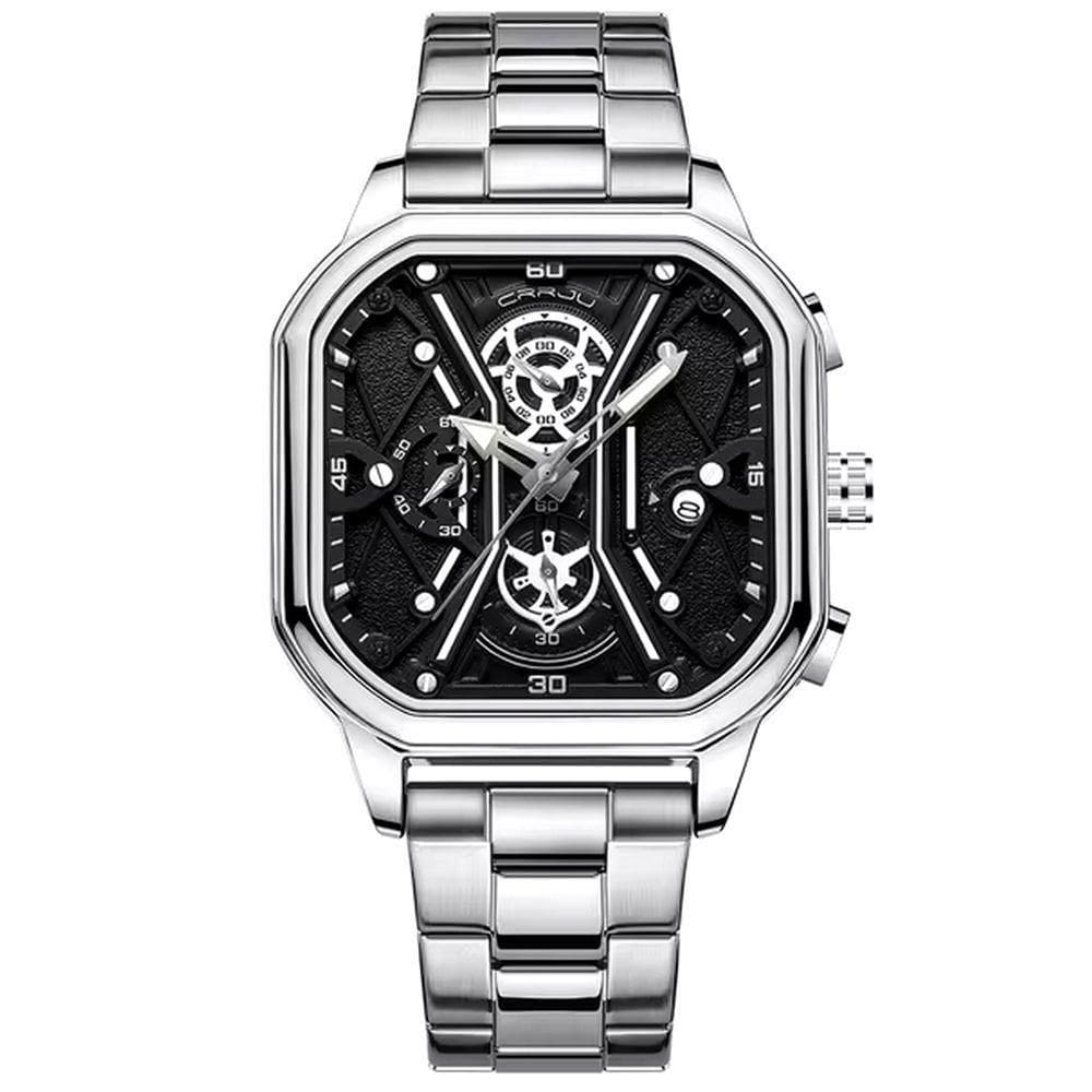 Relógio Masculino De Quartzo Em Aço Inoxidável Impermeável Design Quadrado Luminoso Prata