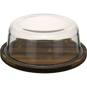 Queijeira Redonda Home&co Com Tampa De Vidro Madeira 8x21x21cm Natural