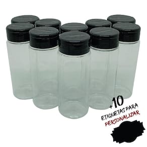 Pote Tempero Kit 10 Potes +10 Etiquetas Adesivas Tampa Dupla