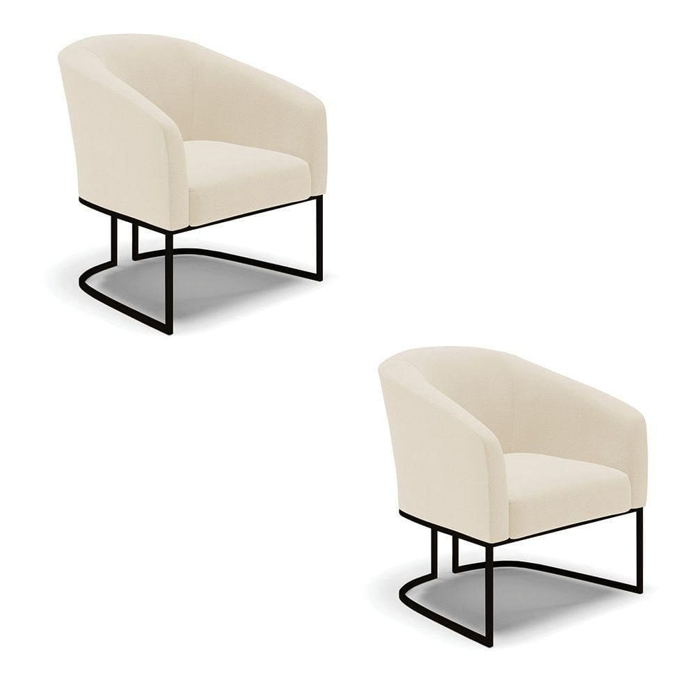 Cadeira Sala De Jantar Base Industrial Preto Kit 2 Stella Linho D03 - D`rossi Cor Bege