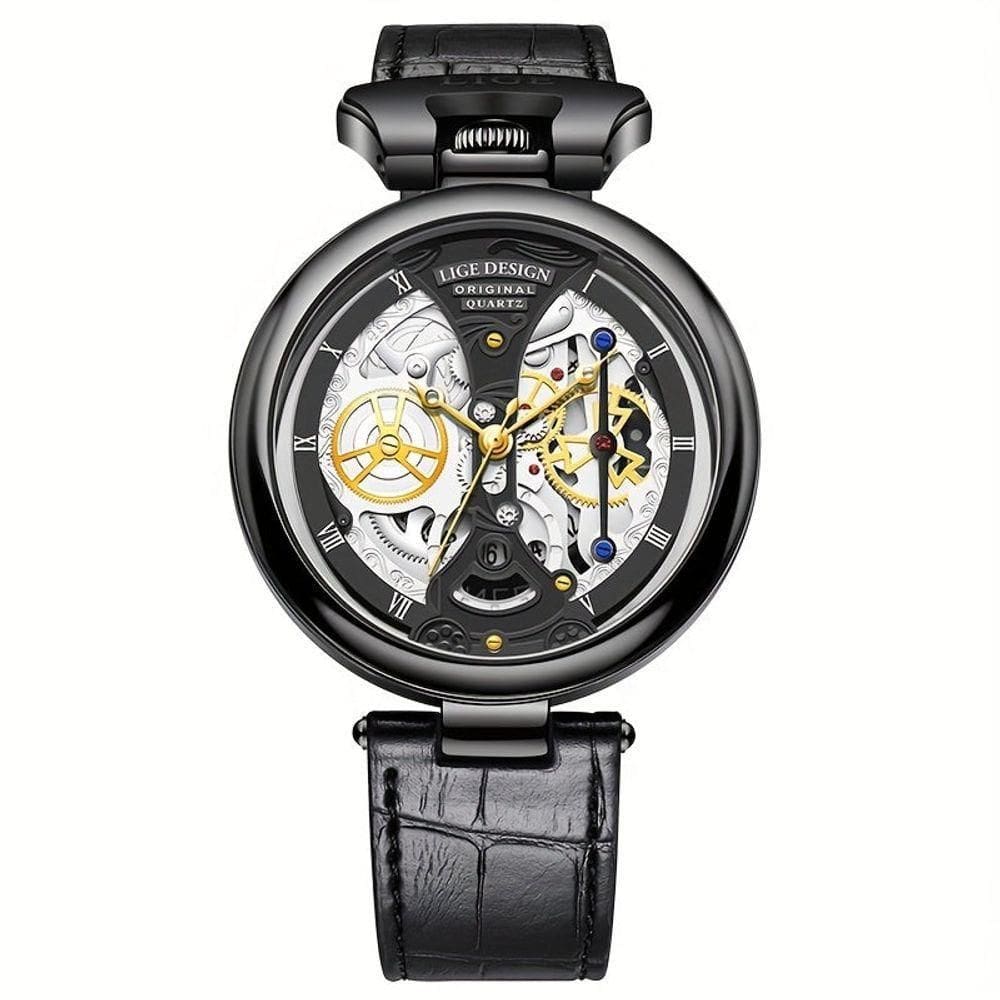 Relógio De Quartzo Lige Design Classico Calendário à Prova D`água Preto