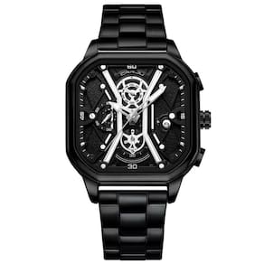 Relógio Masculino De Quartzo Em Aço Inoxidável Impermeável Design Quadrado Luminoso Preto