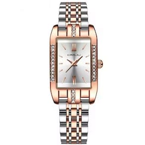 Relógio De Quartzo Feminino Design Quadrado Bracelete De Aço Inoxidável Impermeavel 3atm Prata