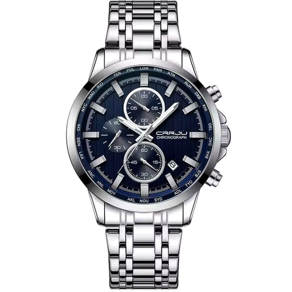 Relógio Analogico Masculino Impermeável De Quartzo Luminoso Esportivo Azul Prata