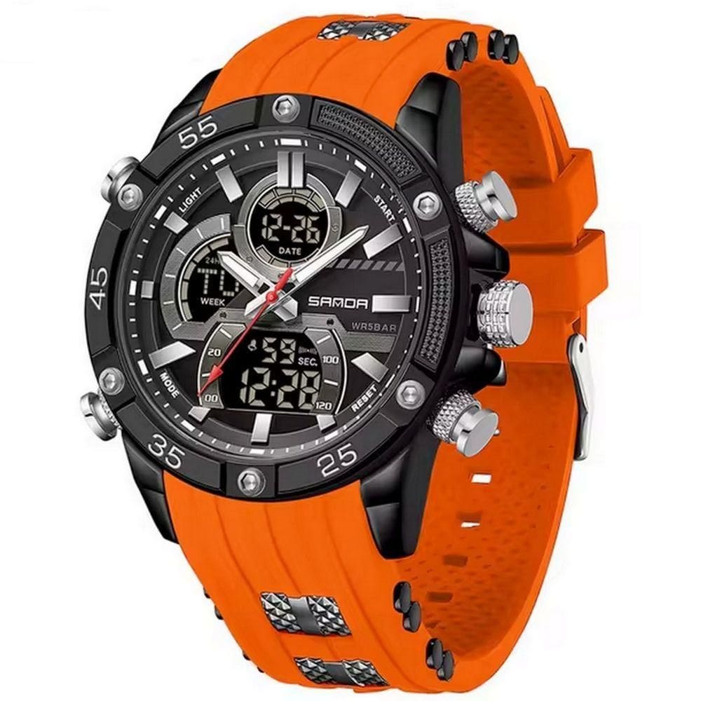 Relógio De Pulso Impermeável Masculino Esportivo De Quartzo Laranja