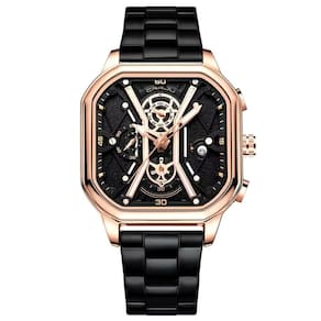 Relógio Masculino De Quartzo Em Aço Inoxidável Impermeável Design Quadrado Luminoso Preto Rose