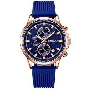 Relógio De Pulso Quartzo Masculino Design Esportivo 3atm Impermeável Azul Dourado