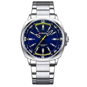 Relógio De Quartzo Masculino Display Analógico, Pulseira De Aço Inoxidável Impermeavel Prata Azul