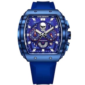 Relógio De Quartzo Impermeável Masculino Caveira Esportivo Casual Tonneau Azul