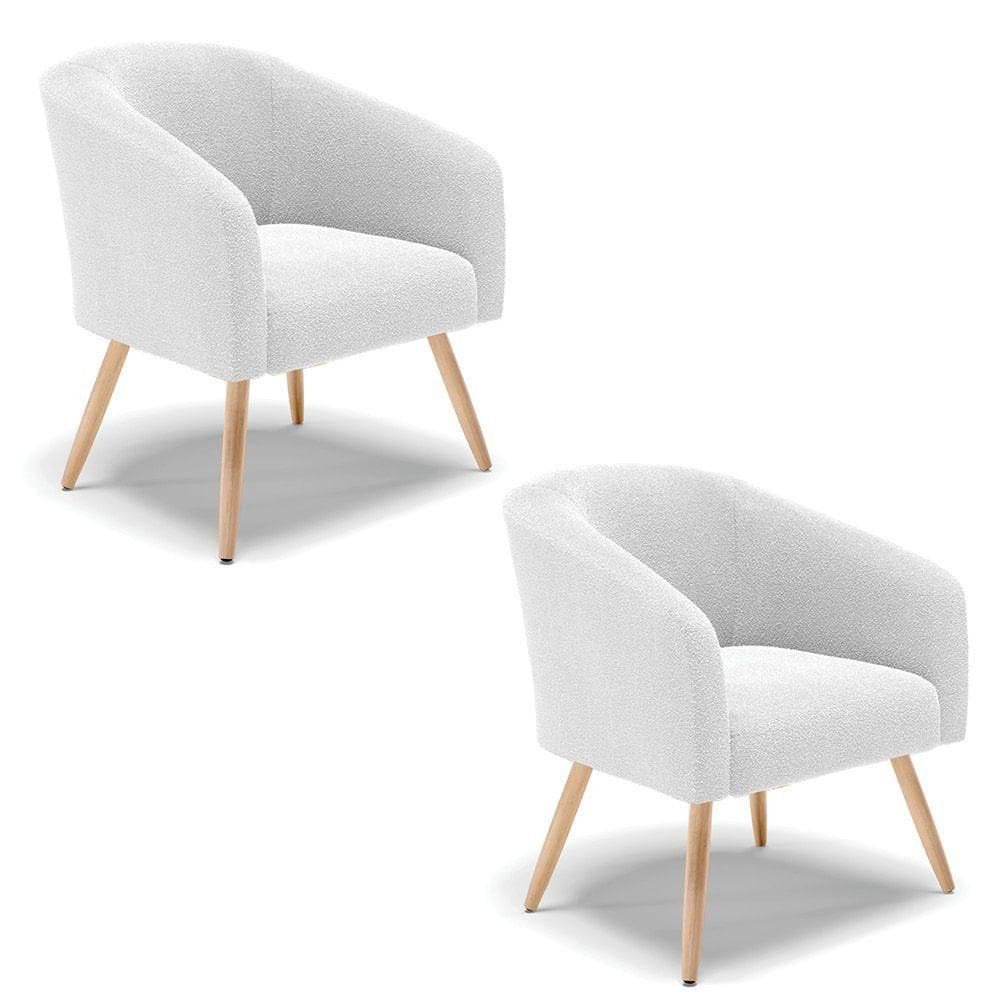 Cadeira Sala De Jantar Pé Palito Natural Kit 2 Stella Bouclê D03 - D`rossi Cor Off White