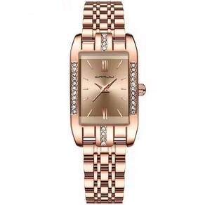 Relógio De Quartzo Feminino Design Quadrado Bracelete De Aço Inoxidável Impermeavel 3atm Dourado