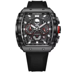 Relógio De Quartzo Impermeável Masculino Caveira Esportivo Casual Tonneau Preto