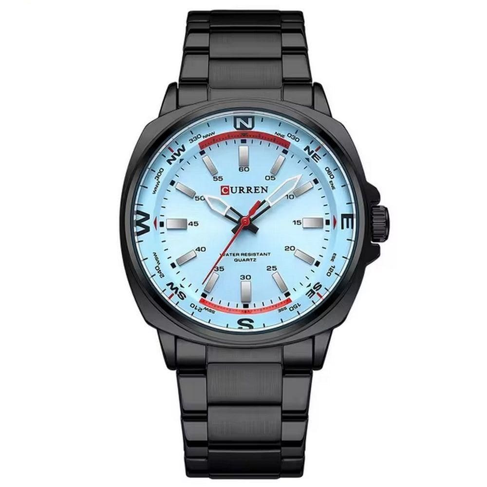 Relógio De Quartzo Masculino Display Analógico, Pulseira De Aço Inoxidável Impermeavel Preto Azul