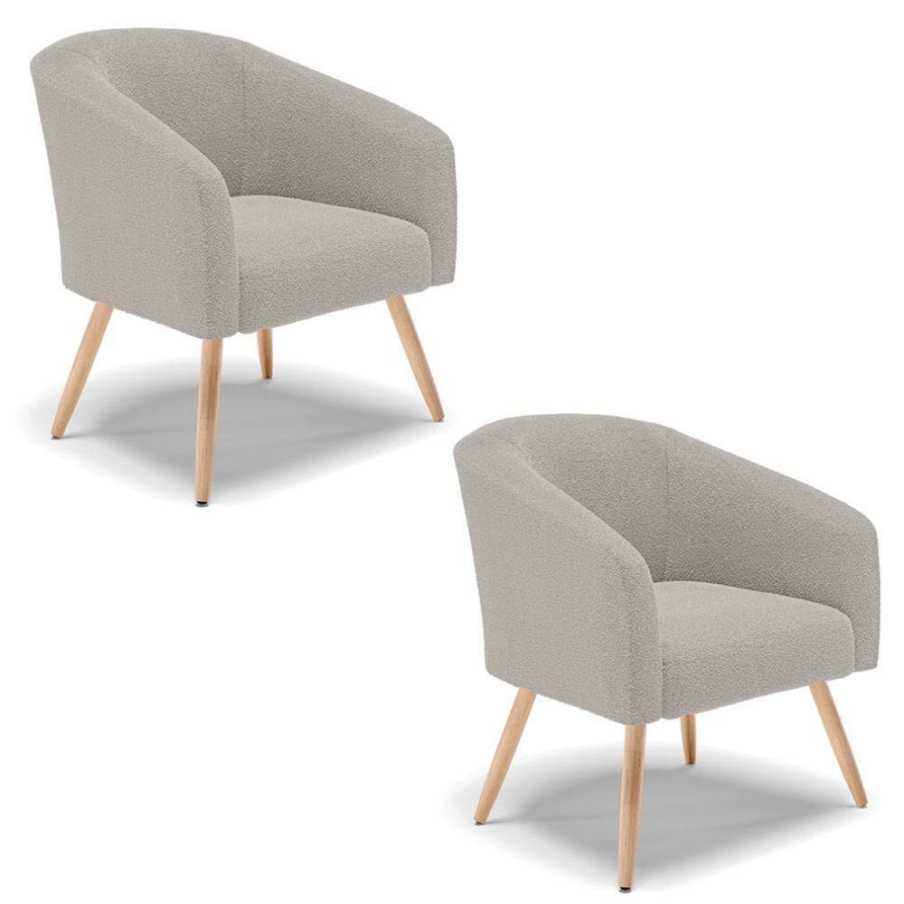 Cadeira Sala De Jantar Pé Palito Natural Kit 2 Stella Bouclê D03 - D`rossi Cor Cinza