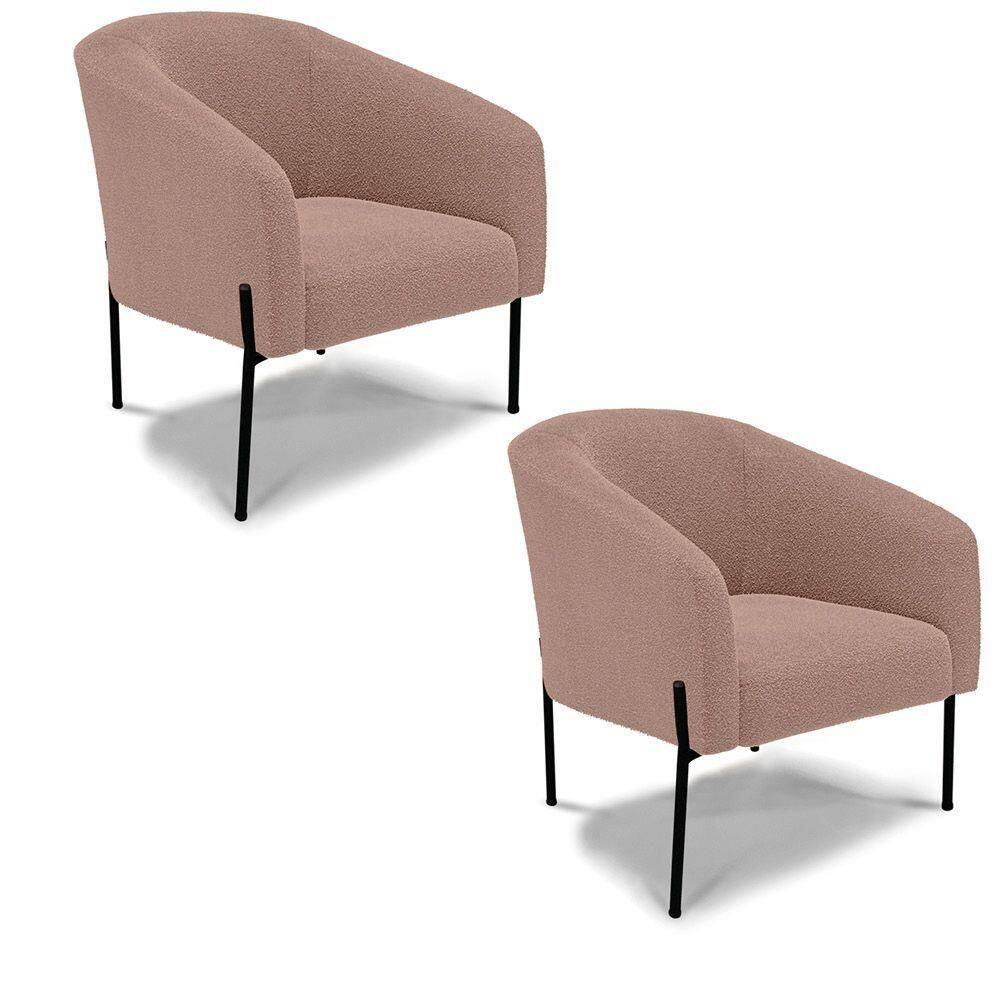 Cadeira Sala De Jantar Pé De Ferro Preto Kit 2 Stella Bouclê D03 - D`rossi Cor Rose