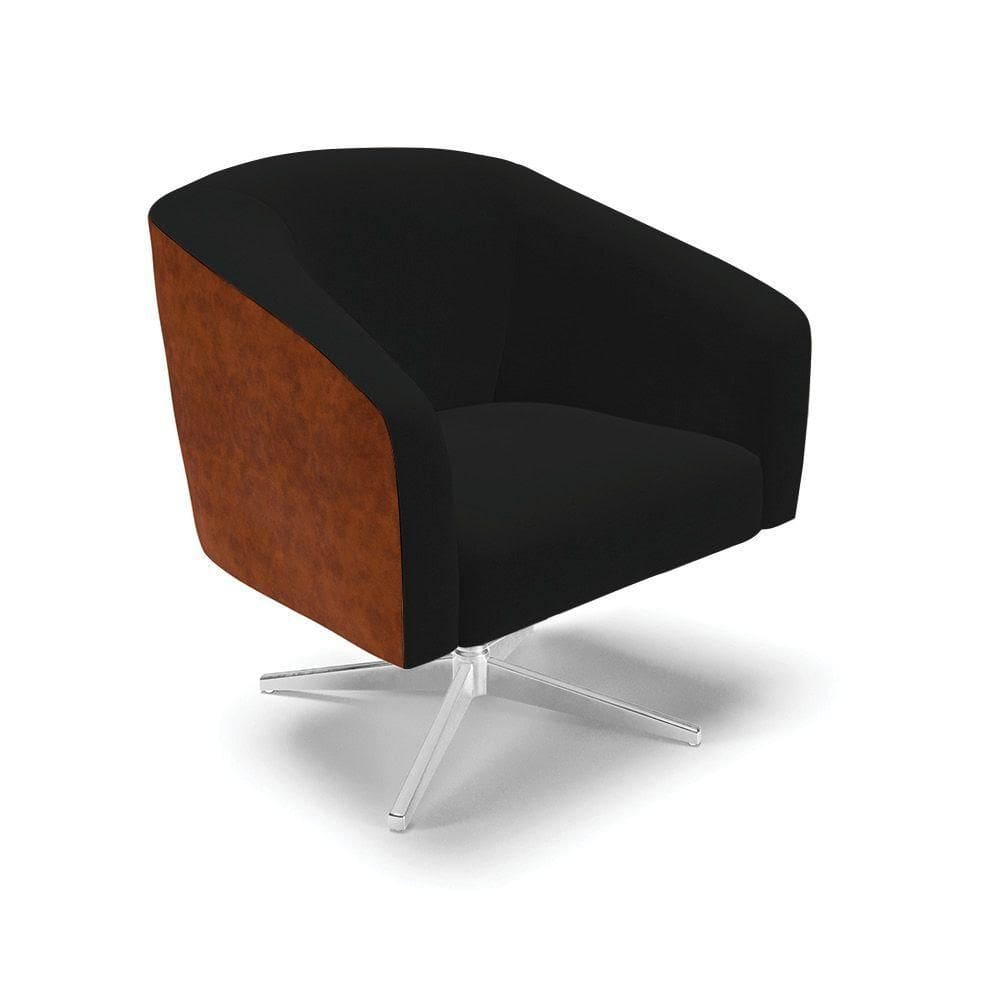 Cadeira Sala De Jantar Giratória Base Cromada Stella Noz/linho D03 - D`rossi Cor Preto