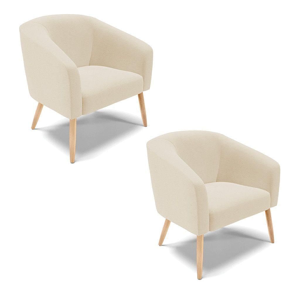 Cadeira Sala De Jantar Pé Palito Natural Kit 2 Stella Linho D03 - D`rossi Cor Bege