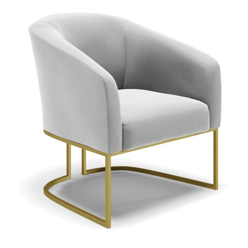 Cadeira Sala De Jantar Base Industrial Dourado Stella Suede D03 - D`rossi Cor Cinza