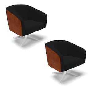 Cadeira Sala De Jantar Giratória Cromada Kit 2 Stella Noz/linho D03 - D`rossi Cor Preto
