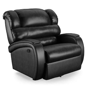 Poltrona Papai Reclinável Napoli Glider Girat. Massagem Pu Brilho Fh1 Preto