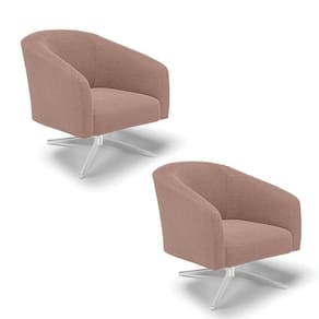 Cadeira Sala De Jantar Giratória Cromada Kit 2 Stella Bouclê D03 - D`rossi Cor Rose
