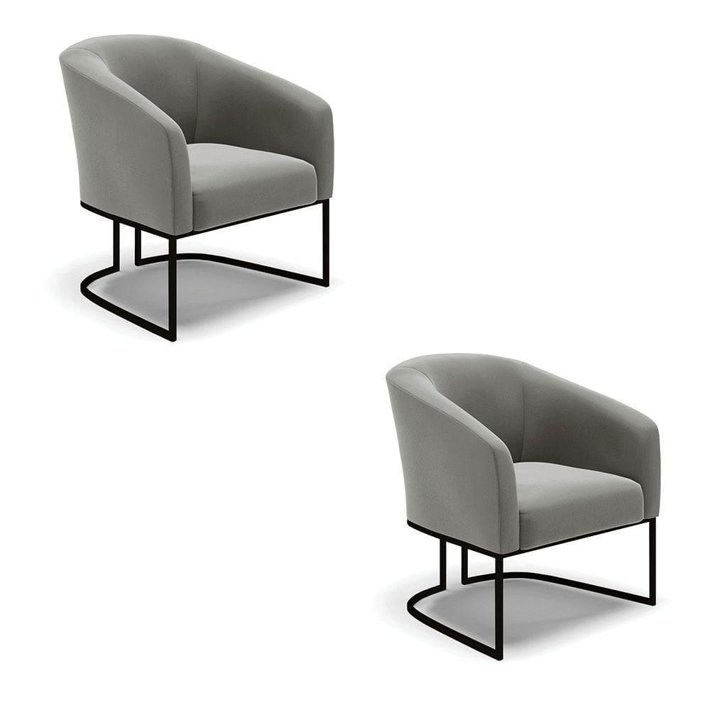 Cadeira Sala De Jantar Base Industrial Preto Kit 2 Stella Suede D03 - D`rossi Cor Grafite