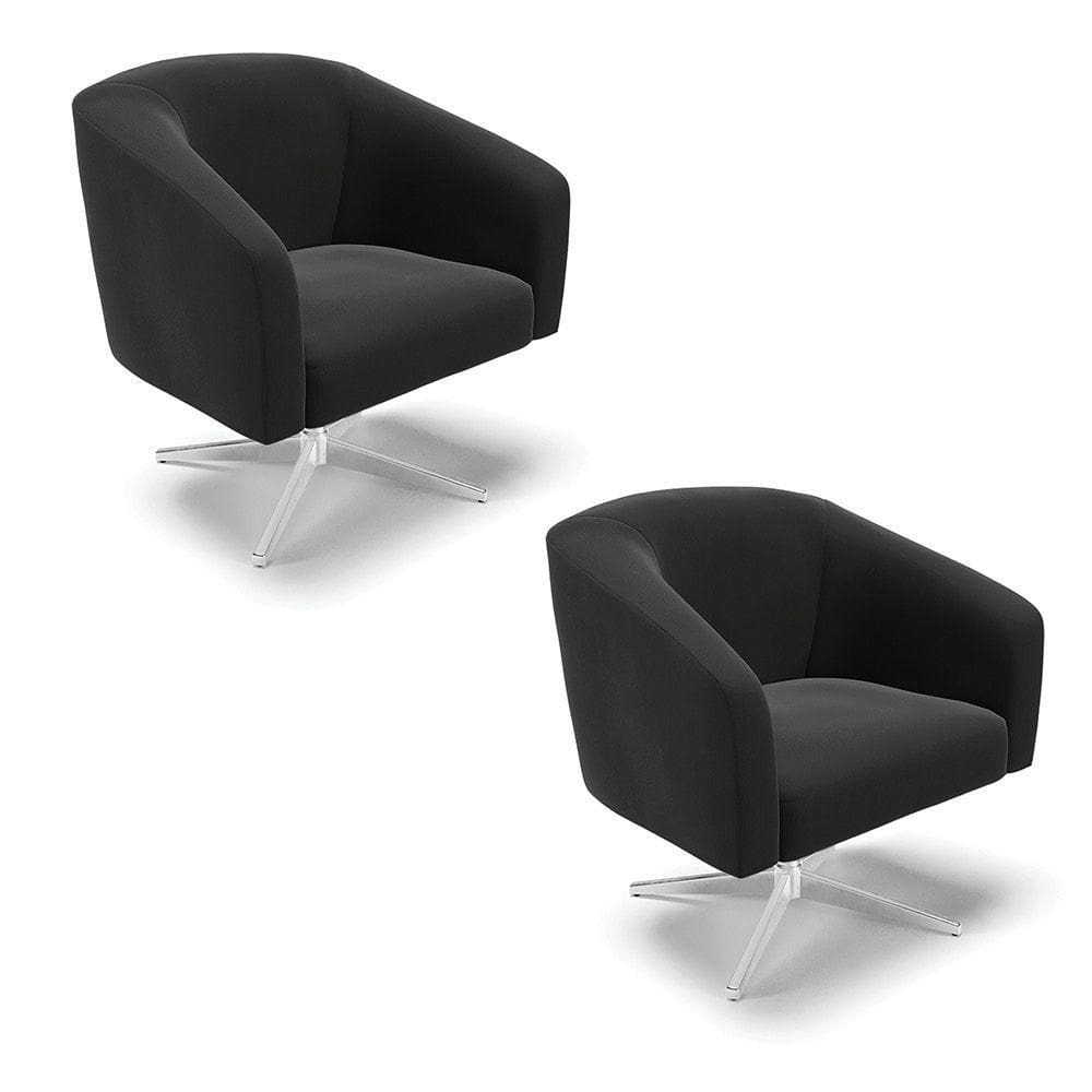 Cadeira Sala De Jantar Giratória Base Cromada Kit 2 Stella Suede D03 - D`rossi Cor Preto