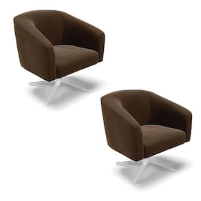 Cadeira Sala De Jantar Giratória Base Cromada Kit 2 Stella Suede D03 - D`rossi Cor Marrom