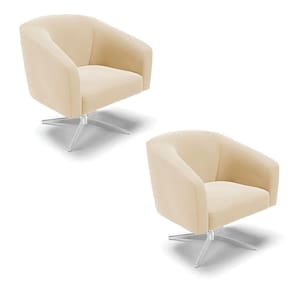 Cadeira Sala De Jantar Giratória Base Cromada Kit 2 Stella Suede D03 - D`rossi Cor Bege