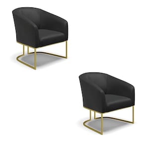 Cadeira Sala De Jantar Industrial Dourado Kit 2 Stella Sintético D03 - D`rossi Cor Preto