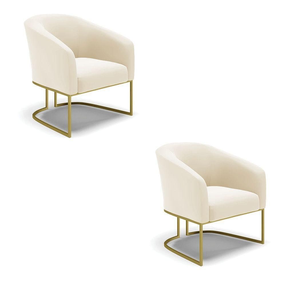 Cadeira Sala De Jantar Base Industrial Dourado Kit 2 Stella Veludo D03 - D`rossi Cor Bege