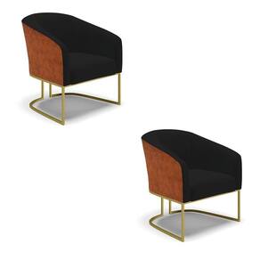 Cadeira Sala De Jantar Industrial Dourada Kit 2 Stella Noz/linho D03 - D`rossi Cor Preto
