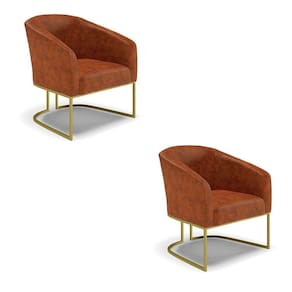 Cadeira Sala Jantar Industrial Dourado Kit 2 Stella Sintético Pu D03 - D`rossi Cor Nozes