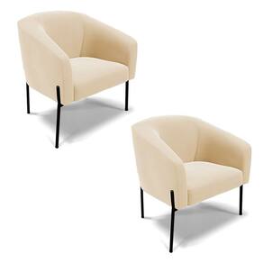 Cadeira Sala De Jantar Pé De Ferro Preto Kit 2 Stella Suede D03 - D`rossi Cor Bege