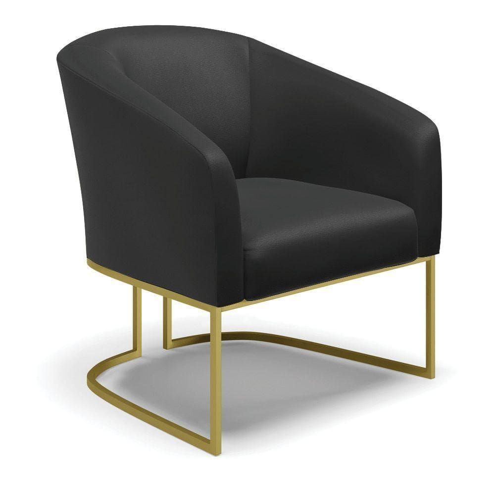 Cadeira Sala De Jantar Base Industrial Dourado Stella Sintético D03 - D`rossi Cor Preto