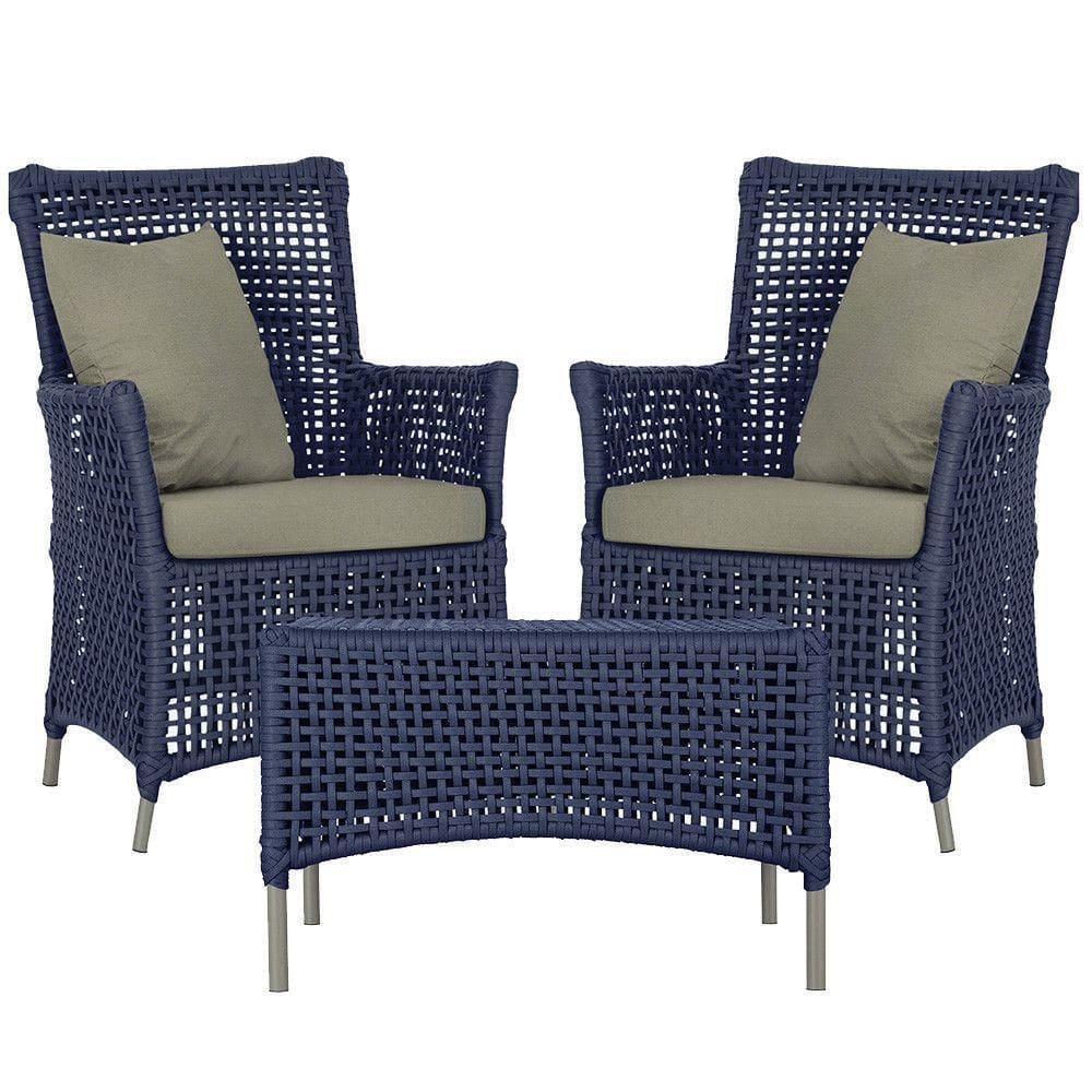 2 Poltronas E 1 Mesa Igapó Alumínio Fendi Corda Náutica E8 Azul