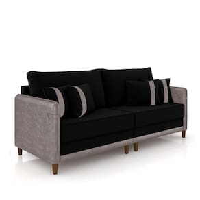 Sofá Living Montecarlo 3 Lugares Bipartido 252cm Pés Em Madeira Veludo Preto-cinza
