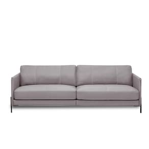 Sofá Decorativo Karine 3 Lugares Sala De Estar 210cm Pés Em Aço Couro Avelã