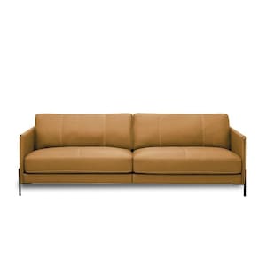 Sofá Decorativo Karine 3 Lugares Sala De Estar 210cm Pés Em Aço Couro Caramelo
